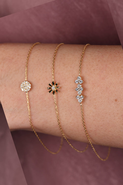 Round Pavé Diamantový Náramek|Materiál:18k žluté zlato