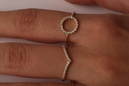 V Pavé Diamantový Prsten|Materiál:18k žluté zlato
