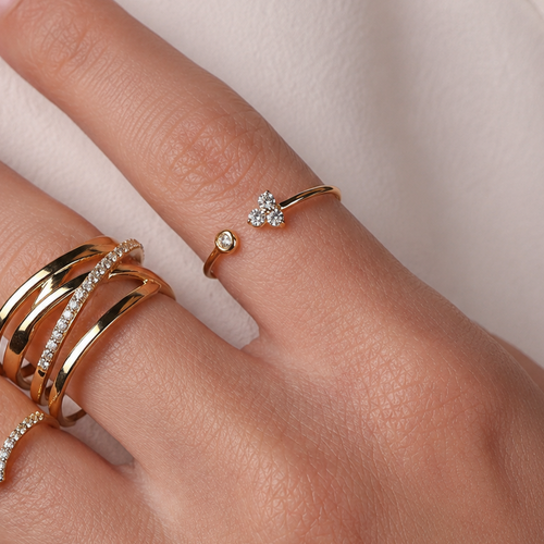 North Star Ring with Diamond - 18k White Gold