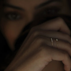 Dot Chain Prsten s Diamantem|Materiál:18k žluté zlato