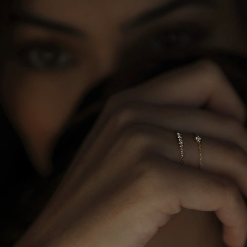 Dot Chain Prsten s Diamantem|Materiál:18k žluté zlato