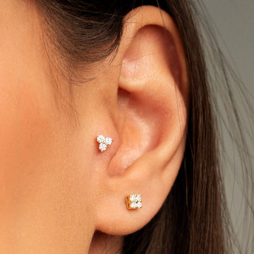 Square Diamantové Náušnice|Materiál:18k žluté zlato