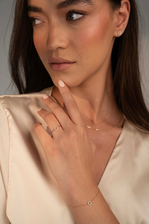 Open Circle Diamantový Prsten|Materiál:18k žluté zlato