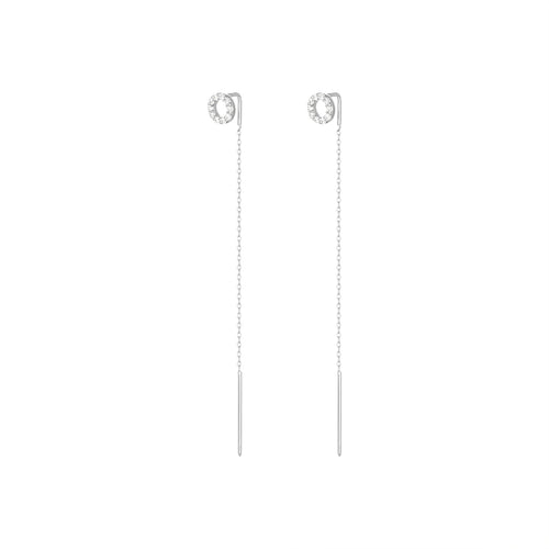 Long Chain Diamantové Náušnice|Materiál:18k bílé zlato