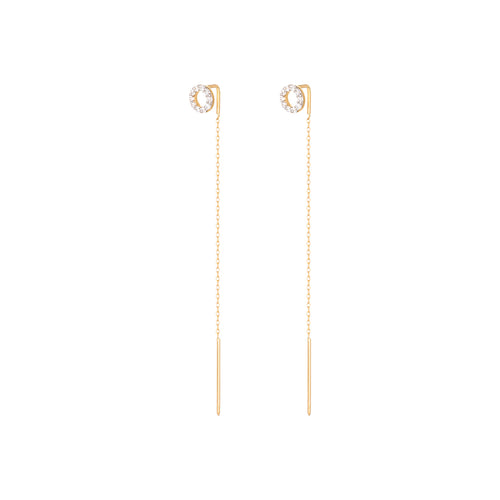 Long Chain Diamantové Náušnice|Materiál:18k žluté zlato