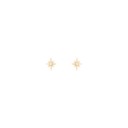 North Star Náušnice s DIamantem|Materiál:18k žluté zlato