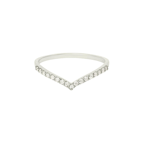 V Pavé Diamantový Prsten|Materiál:18k bílé zlato