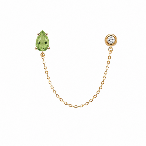 Peridot Drop Connector Náušnice s Diamantem|Materiál:18k žluté zlato